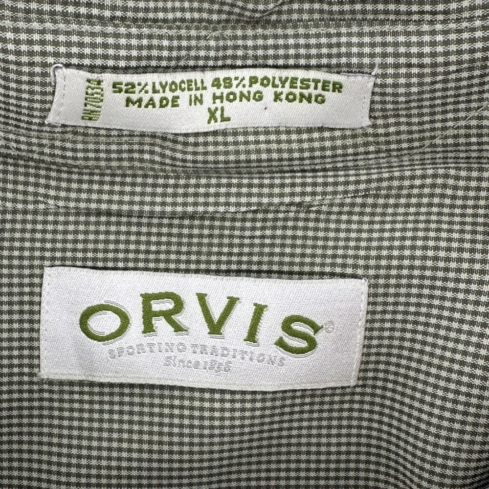ORVIS Shirt Mens XL Button Down Long Sleeve Green Gingham‎ Poly/Lyocell Blend